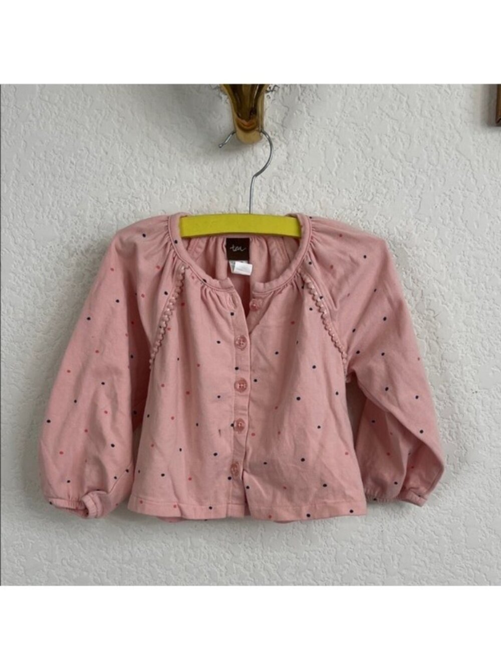 Tea Collection Ladder Lacer Gathered Swing Pink Polka Dot Kids Shirt by Tea